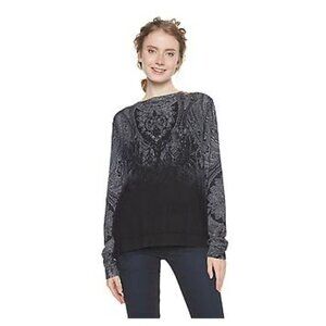 Desigual Edinburgo Back Vent Black Sequin Sweater Medium Goth Grunge